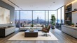 © hanisah - Modern office space with sleek furniture  large windows  and a cityscape view