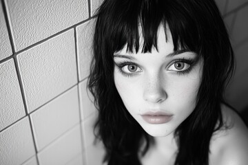 Wall Mural - Thoughtful young woman with dark hair