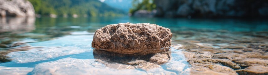 Serene lake with rocky shore