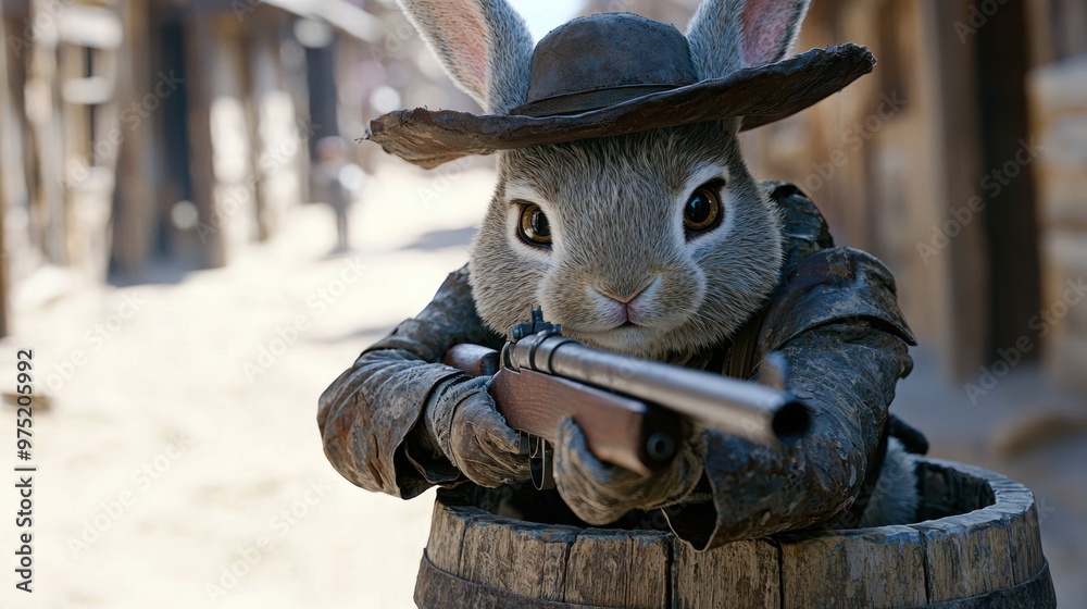 Rabbit in cowboy outfit holding rifle Stock Illustration | Adobe Stock