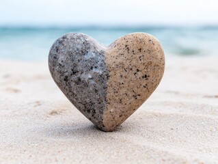 Sticker - heart-shaped stone on sandy beach