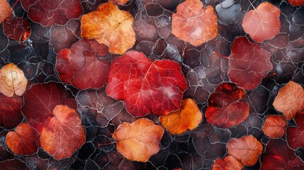 Wall Mural - Vibrant autumn leaves on a dark background