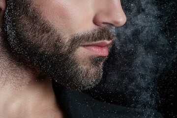 Poster - close-up of a man's face with a beard and water droplets