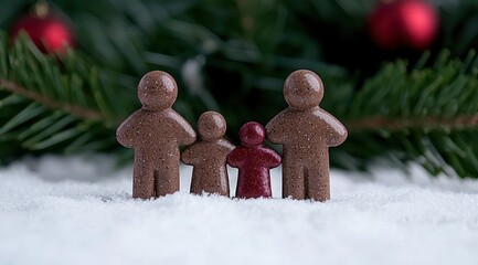 Wall Mural - Festive gingerbread family in snow