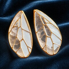 Canvas Print - Elegant golden crystal earrings on blue velvet