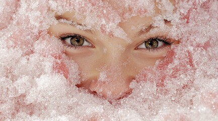 Wall Mural - Mysterious eyes peeking through ice crystals