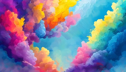 Vibrant Abstract Composition of Multicolored Smoke and Textured Sky in Contemporary Art Style