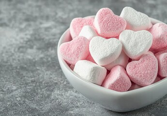 Wall Mural - Colorful heart-shaped marshmallows in a bowl