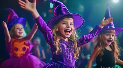 Wall Mural - Group of children in Halloween costumes