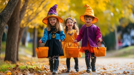 Group of children in Halloween costumes