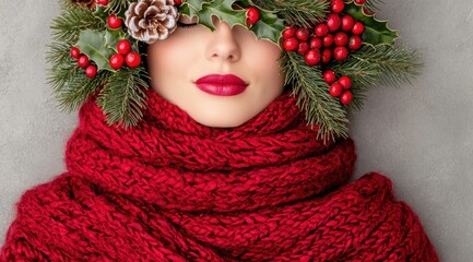 Poster - festive holiday portrait with christmas wreath