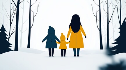 Sticker - family walking through snowy forest