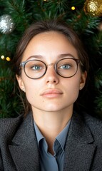 Sticker - young woman with glasses and winter background