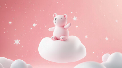 Pink Teddy Bear on Cloud