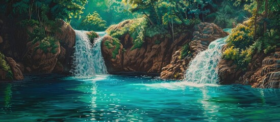 Landscape With Two Cascades Of Turquoise Waters