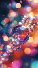 Poster - Colorful soap bubbles with abstract bokeh background, vibrant and dreamy concept