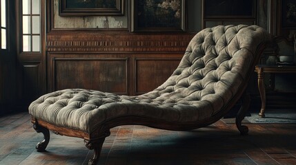 Wall Mural - Vintage velvet chaise lounge with wooden frame,