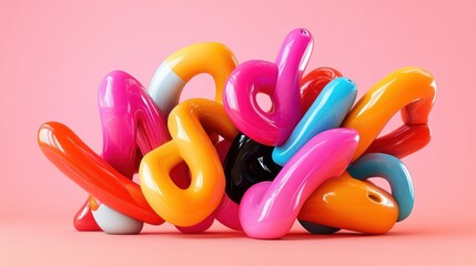 A playful 3D typography design where the letters appear to be squishy, almost like balloons, arranged in a curved, flowing manner