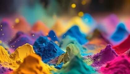 Vibrant bokeh of colorful powder celebrating joy and happiness in a close-up view