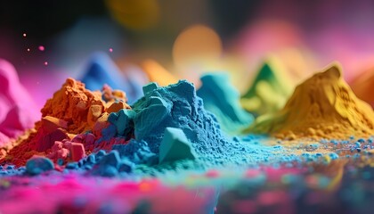 Vibrant bokeh of colorful powder celebrating joy and happiness in a close-up view