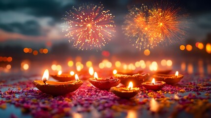 Colorful and Vibrant Diwali with Brilliant Lights and Dazzling Fireworks Illuminating the Nighttime Sky