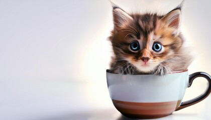 Tiny kitten in a cup