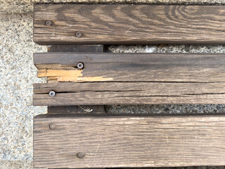 Close-up of deteriorated wooden slats