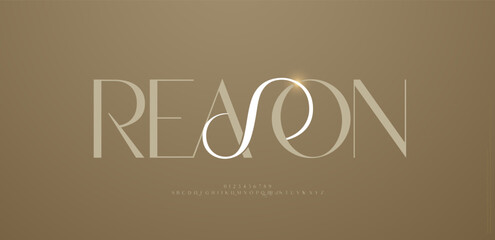 Aufkleber - Beauty modern luxury font alphabet logo. Typography minimal fashion elegant classic letter serif italic fonts decorative wedding vintage retro logos on golden background. vector illustration