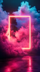 Canvas Print - neon frame with vibrant pink and blue smoke, futuristic concept