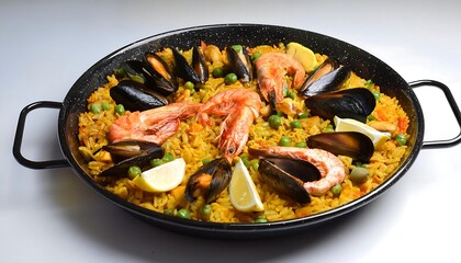 Wall Mural - Delicious Seafood Paella with Lemon Wedges