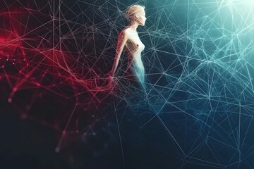 Wall Mural - Abstract Female Figure In Digital Web Network