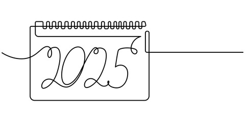 Continuous line drawing of calendar day icon with 1 january 2025. calendar icon in single line doodle style. New year's day 2025. Love. Date. Calendar icon, eps10 vector illustration, 2025 New Year