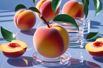 Glossy Peach 3D Fruit Illustration on a Transparent Surface