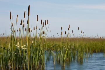 Isolated Cattail Wetland Plant on Clean White Background