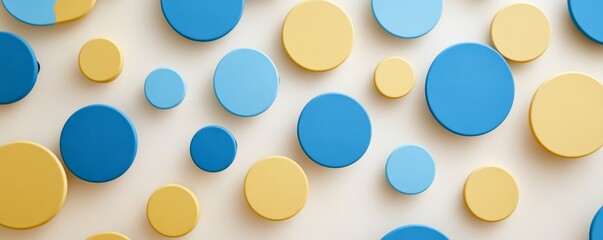 Sticker - Colorful pattern of blue and yellow circles on a cream background, abstract geometric concept