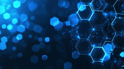 Leinwandbilder - Abstract blue hexagonal digital illustration with glowing elements on a dark background