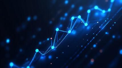 Leinwandbilder - Dynamic visualization of blue data points in a futuristic digital graph on a dark background