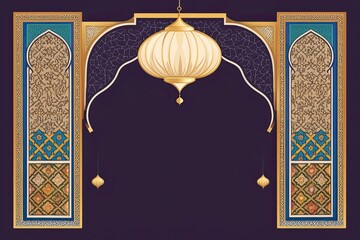 Islamic Canopy Frame Featuring Yemeni and Lebanese Design Illustrations for Ramadan Decoration Background