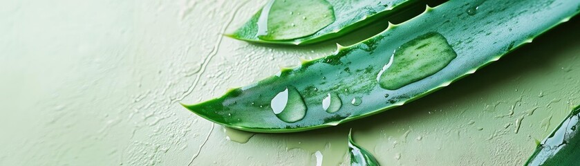 Close-up of fresh aloe vera leaves with water droplets, showcasing their natural beauty and health benefits.