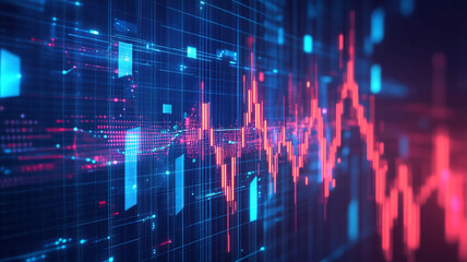 Poster - Abstract digital illustration of data visualization with glowing lines and geometric patterns