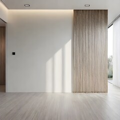 Wall Mural - Empty minimalist living room background with wooden floor