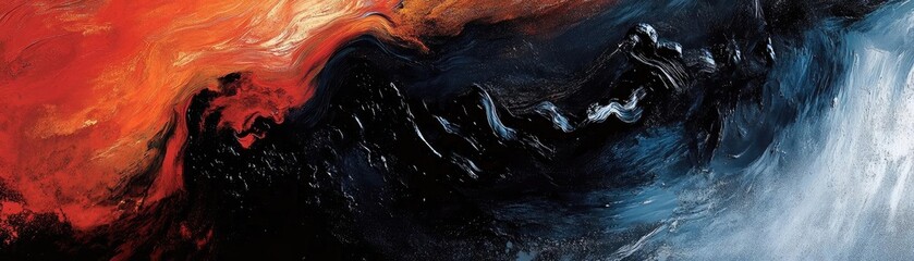 Poster - A vibrant abstract artwork showcasing dynamic swirls of red, black, and blue, perfect for modern design projects.