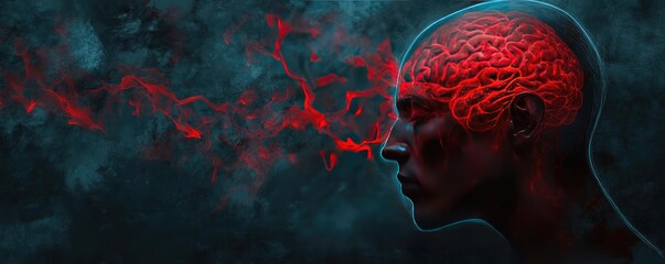 Poster - A surreal illustration depicting a glowing brain, symbolizing creativity and intellect against a dark, moody background.