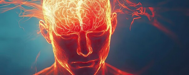 Aufkleber - An abstract representation of a human brain glowing with energy, symbolizing thought, intelligence, and creativity.