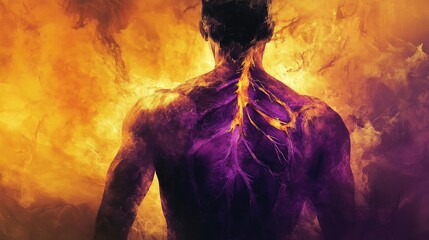 Poster - Abstract depiction of a muscular back lit by fiery colors, symbolizing vitality and inner strength.