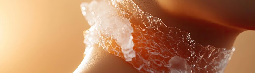 Poster - A close-up of a figure adorned with translucent ice, capturing the beauty of frozen textures and warm hues in harmony.