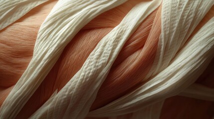 Poster - Close-up view of soft, textured fibers showcasing a blend of subtle hues, perfect for background or textile design concepts.