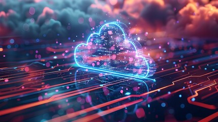 Aufkleber - Cloud computing concept. 3d rendering toned image double exposure blur - Generated AI