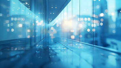 Poster - Modern office interior with glass window. 3d rendering toned image double exposure - Generated AI