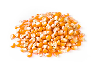 Wall Mural - pile of corn seeds isolated on white background, top view